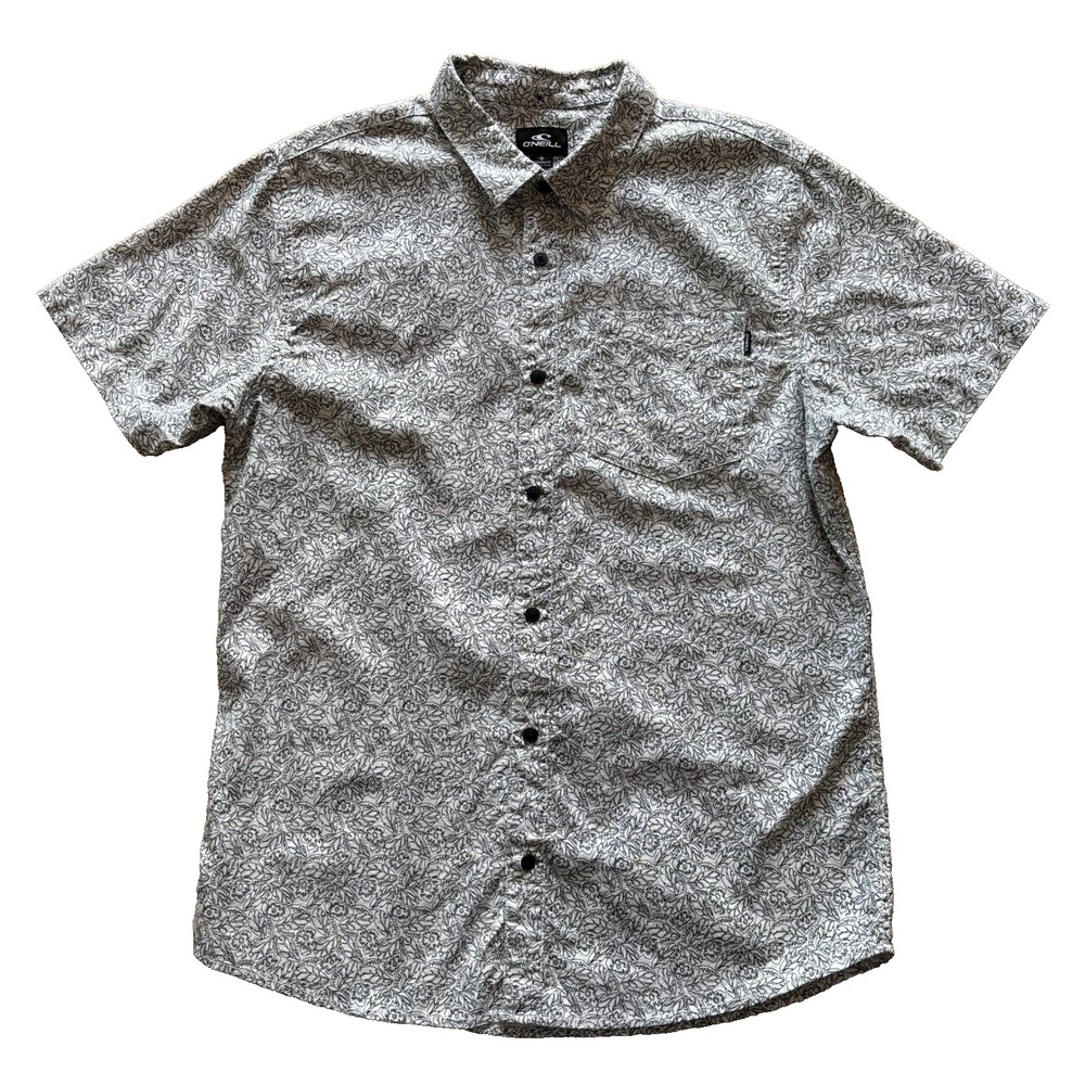 O'Neill Mens Modern Fit Short Sleeve Button Down Shirt Floral White Black Size M